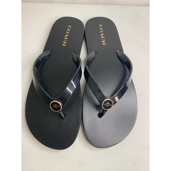 Womens Coach Zayn Black Flip Flop Sandals Size Large 9 10 Rubber Coated - Picture 3 of 14